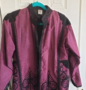 Wine Colored Egyptian Cotton Soutache Jacket with Black Trim